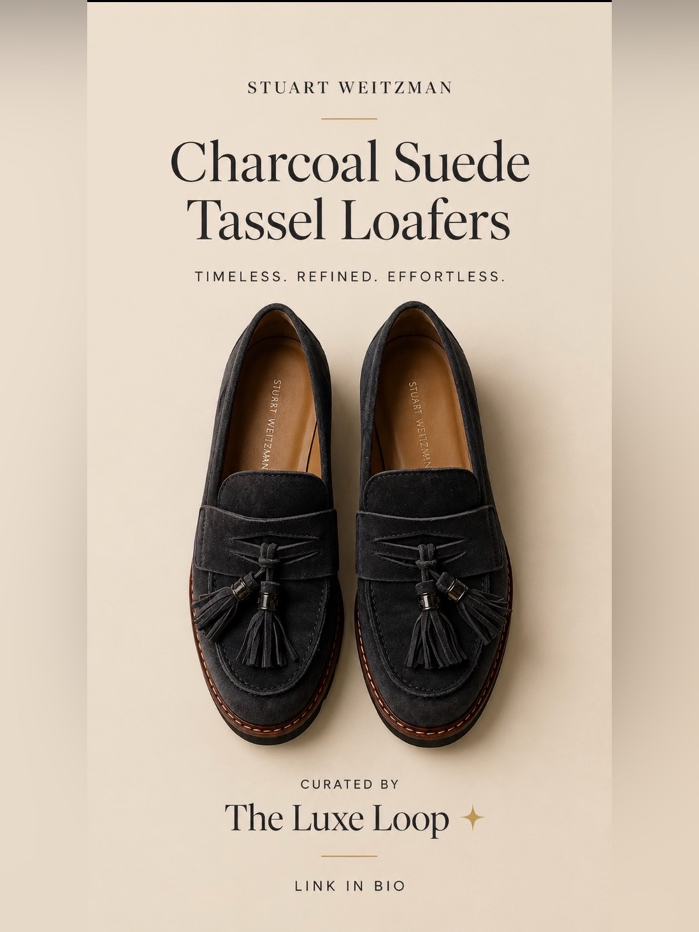 Stuart Weitzman Charcoal Suede Tassel Loafers